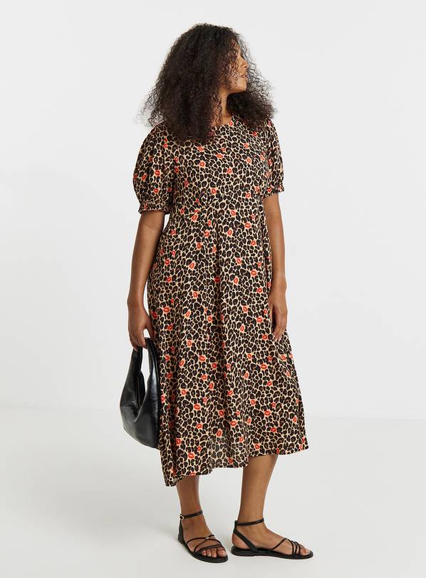 SIMPLY BE Leopard & Lips Print Viscose Midi Dress 16